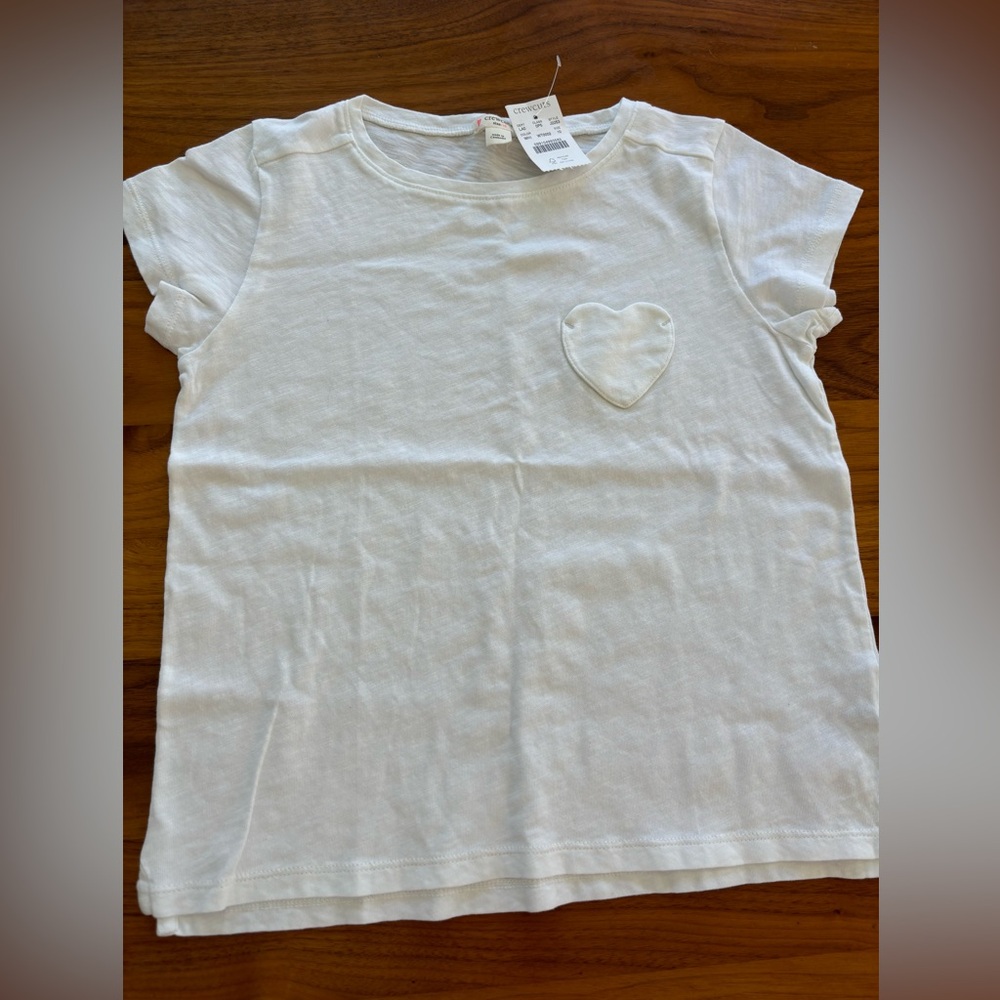 NWT Girls CrewCuts cotton white tee with heart pocket 10
